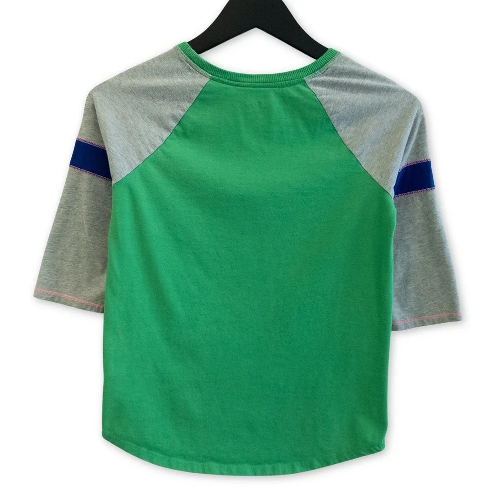 Cat & Jack Graphic Tee Girls L Green Gray Raglan Sporty Shirt Colorful Top